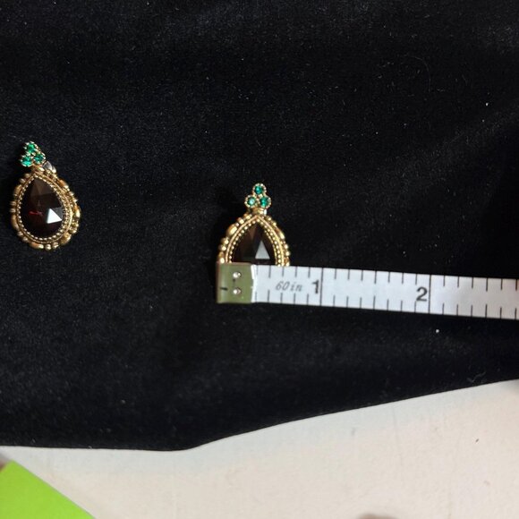 Vintage Pear shaped drop earrings Red cut glass Pierced - Picture 5 of 10